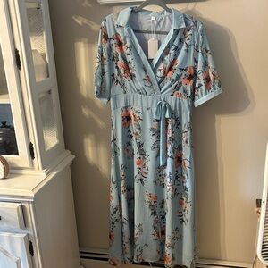 Floral Blue Wrap Dress